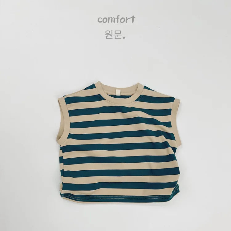 -キッズトップス ノースリーブTシャツ ベスト レトロボーダー 4カラー - mamahalo shop - タンクトップ・キャミソール・ノースリーブトップス -  べビー服 - 子供服 - 男の子 - 女の子