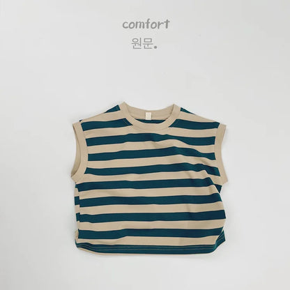 -キッズトップス ノースリーブTシャツ ベスト レトロボーダー 4カラー - mamahalo shop - タンクトップ・キャミソール・ノースリーブトップス -  べビー服 - 子供服 - 男の子 - 女の子