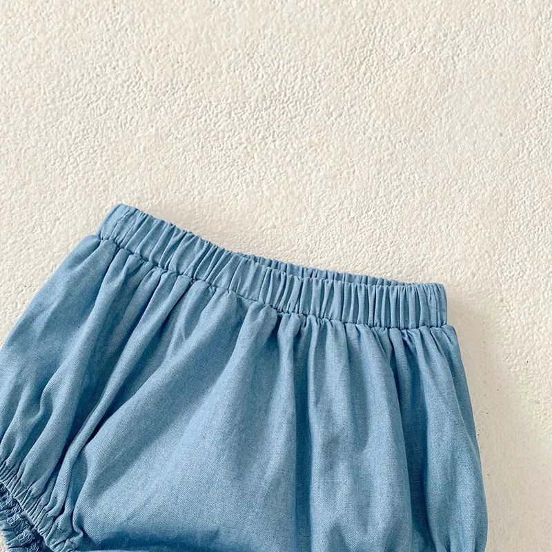 -ベビーセットアップ 2点セット 半袖ペプラムブラウス+ブルマパンツ ブルー【mh0006265】 - mamahalo shop - 半袖セットアップ -  べビー服 - 子供服 - 男の子 - 女の子