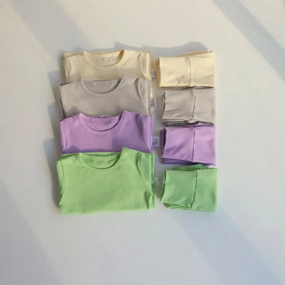 -☺︎ ベビーセットアップ 2点セット 長袖Tシャツ+ハイウェストパンツ シンプルベーシック パジャマ 4カラー - mamahalo shop - 長袖セットアップ -  べビー服 - 子供服 - 男の子 - 女の子