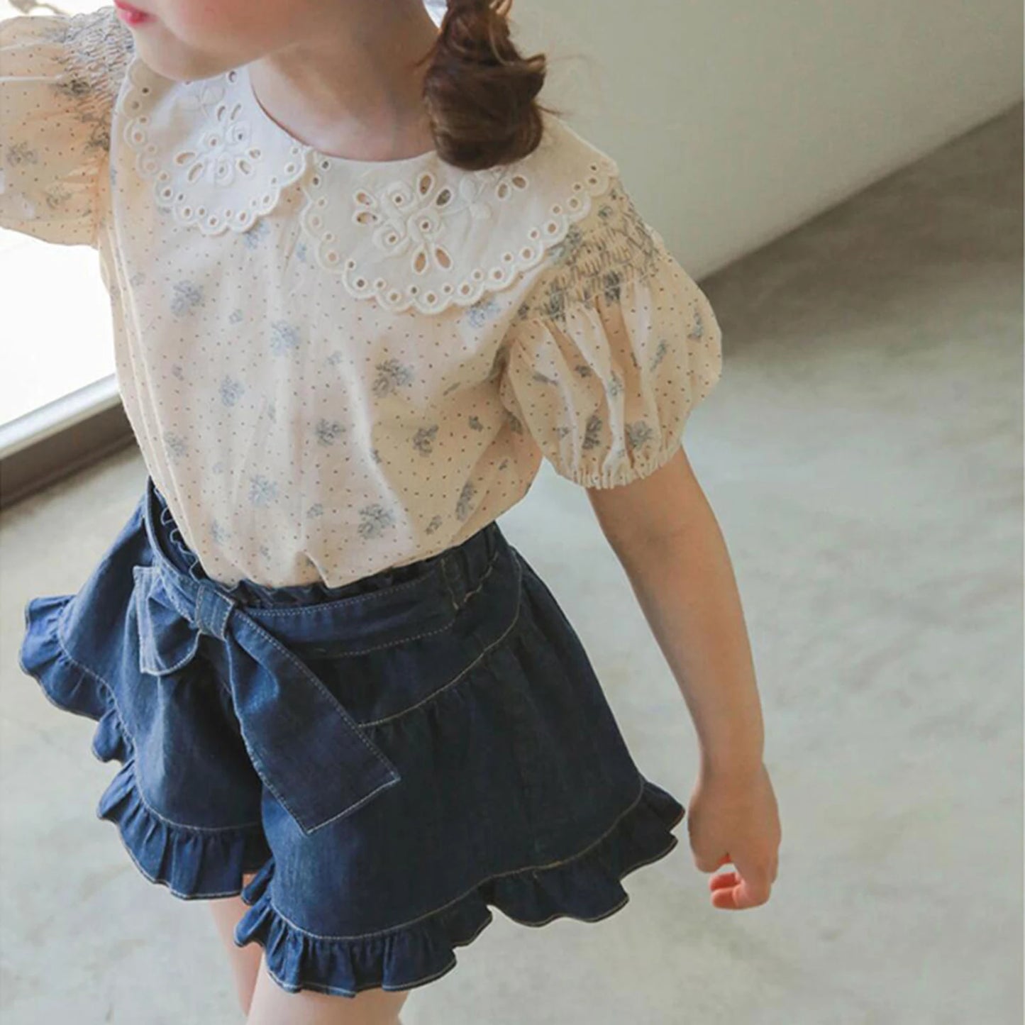 -キッズパンツ デニム フリルリボン ショートパンツ 2カラー【mh0006242】 - mamahalo shop - ハーフパンツ・ショートパンツ -  べビー服 - 子供服 - 男の子 - 女の子