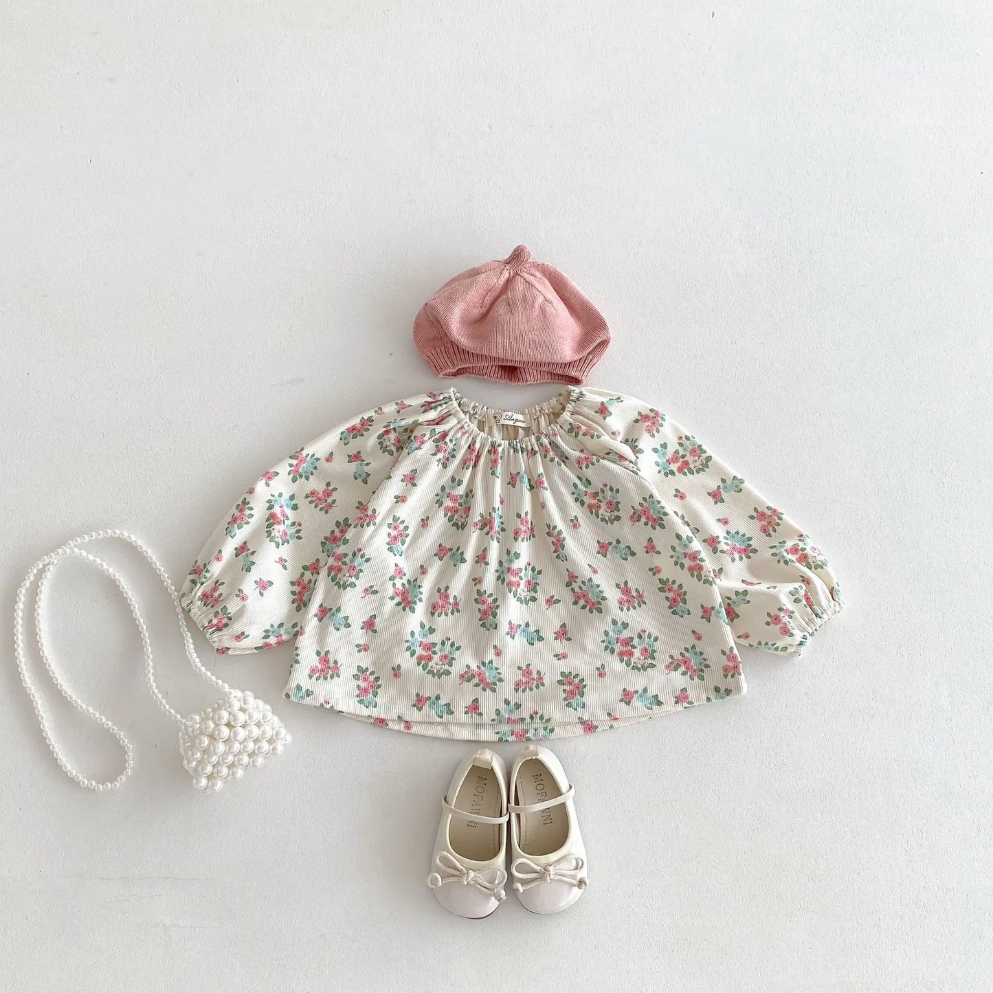 -キッズトップス 長袖チュニックブラウス スモック フラワー花柄プリント【mh0006363】 - mamahalo shop - 長袖シャツ・ブラウス -  べビー服 - 子供服 - 男の子 - 女の子