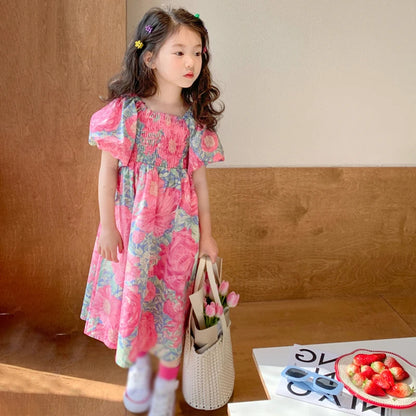 -☺︎ キッズワンピース 半袖リゾートサマードレス フラワー花柄プリント - mamahalo shop - 半袖ワンピース -  べビー服 - 子供服 - 男の子 - 女の子