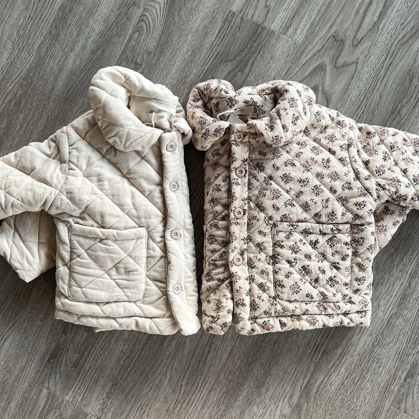 -キッズアウター フラワープリント 無地 丸襟コート キルティングジャケット ガールズ 女の子 子供服 - mamahalo shop - ショートコート・ジャケット・ジャンパー -  べビー服 - 子供服 - 男の子 - 女の子