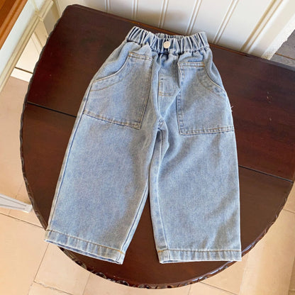 -キッズパンツ デニムパンツ ストレートジーンズ シンプルベーシック ジーパン 2カラー【mh0006156】 - mamahalo shop - デニムパンツ -  べビー服 - 子供服 - 男の子 - 女の子