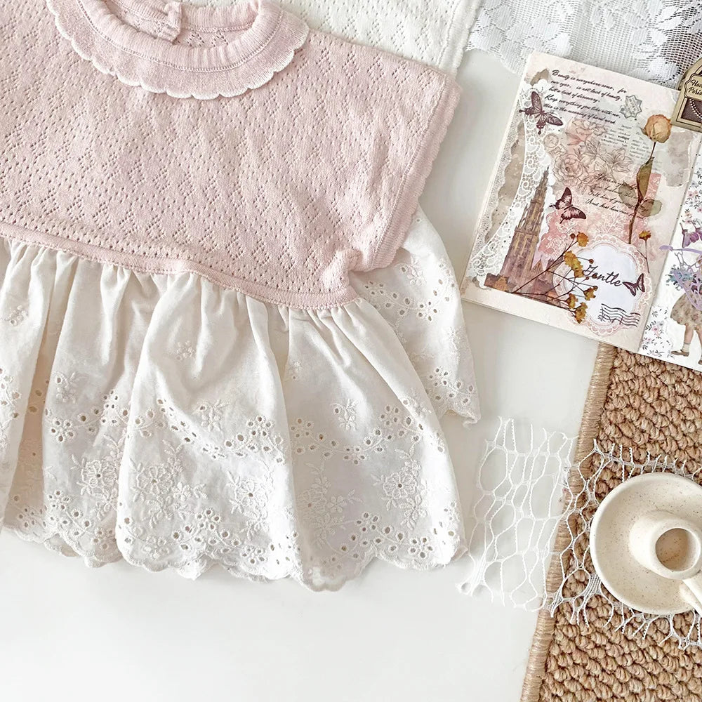 -ベビーキッズトップス ペプラムレース レースニットチュニックブラウス 2カラー - mamahalo shop - 半袖シャツ・ブラウス -  べビー服 - 子供服 - 男の子 - 女の子