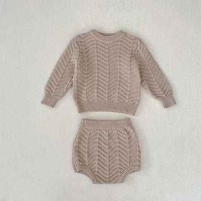 -ベビーセットアップ 2点セット ニットセーター ブルマパンツ グレージュ - mamahalo shop - 長袖セットアップ -  べビー服 - 子供服 - 男の子 - 女の子
