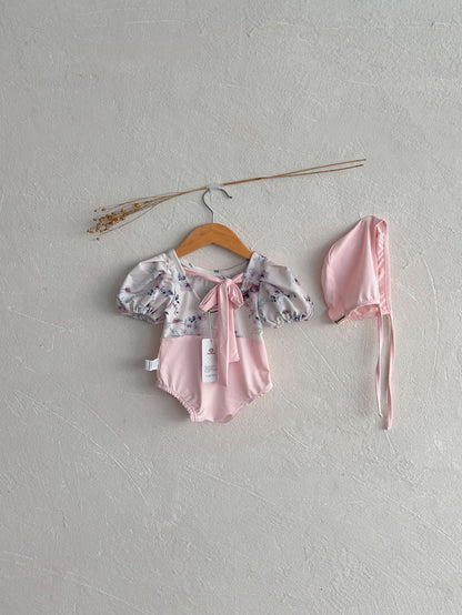 -ベビー 水着 フラワー 花柄 ハート チュチュ チュール 半袖 パフスリーブ ワンピース スイムウェア 帽子 セット 3デザイン ガールズ【mh0002288】 - mamahalo shop - ベビー用水着 -  べビー服 - 子供服 - 男の子 - 女の子
