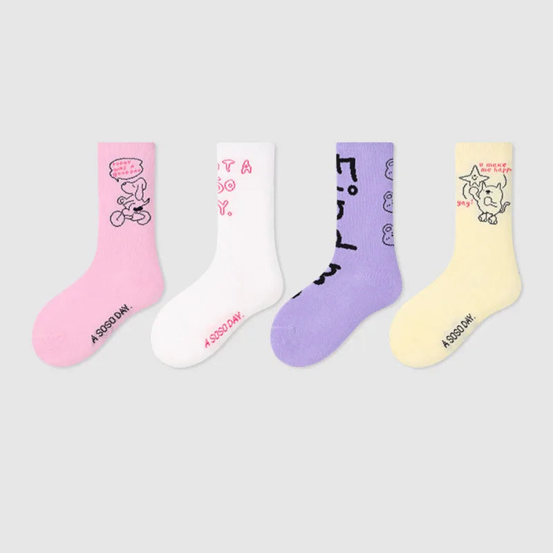 -キッズソックス 靴下4足セット ワッペンワンポイント ボーダー【mh0004066】 - mamahalo shop - ベビー用靴下・タイツ -  べビー服 - 子供服 - 男の子 - 女の子