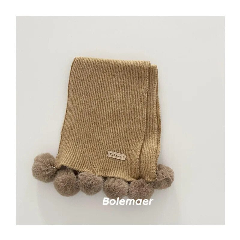 -キッズマフラー スカーフ ニット ぽんぽん付き ネックウォーマー 9カラー ガールズ 女の子 子供服 - mamahalo shop - ネックウォーマー -  べビー服 - 子供服 - 男の子 - 女の子