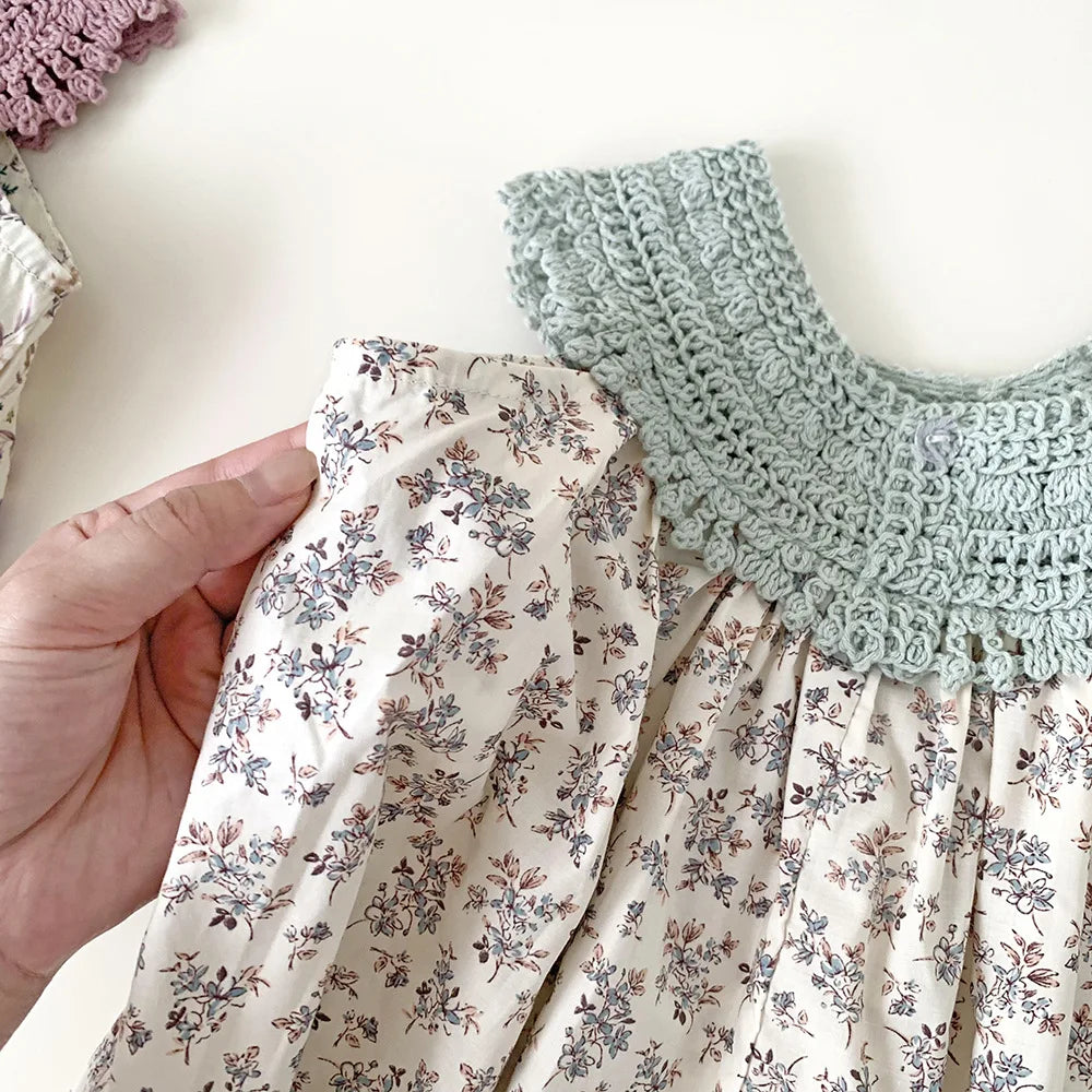 -キッズトップス レースホルターネック チュニックブラウス フラワー花柄プリント 2カラー - mamahalo shop - ノースリーブワンピース -  べビー服 - 子供服 - 男の子 - 女の子