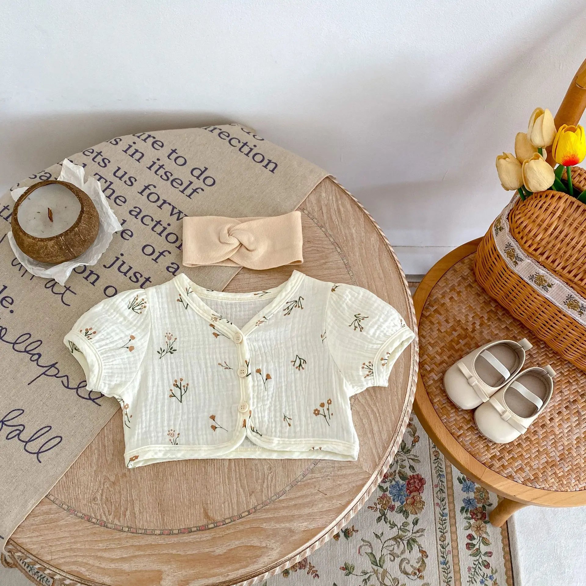 -☺︎ ベビーカーディガン 半袖ショートカーディガン ボレロ 無地/フラワープリント - mamahalo shop - カーディガン・パーカー -  べビー服 - 子供服 - 男の子 - 女の子