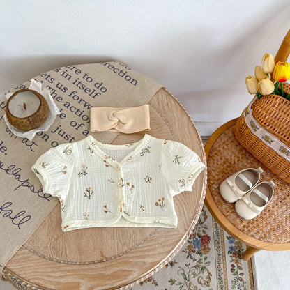 -☺︎ ベビーカーディガン 半袖ショートカーディガン ボレロ 無地/フラワープリント - mamahalo shop - カーディガン・パーカー -  べビー服 - 子供服 - 男の子 - 女の子