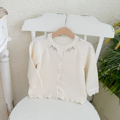 -キッズカーディガン フラワー花柄刺繍ワンポイントニットジャケット 2カラー - mamahalo shop - カーディガン・パーカー -  べビー服 - 子供服 - 男の子 - 女の子