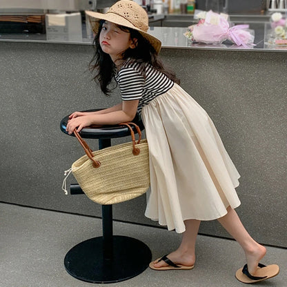 -キッズワンピース 半袖ボーダードッキングワンピース【mh0005960】 - mamahalo shop - 半袖ワンピース -  べビー服 - 子供服 - 男の子 - 女の子