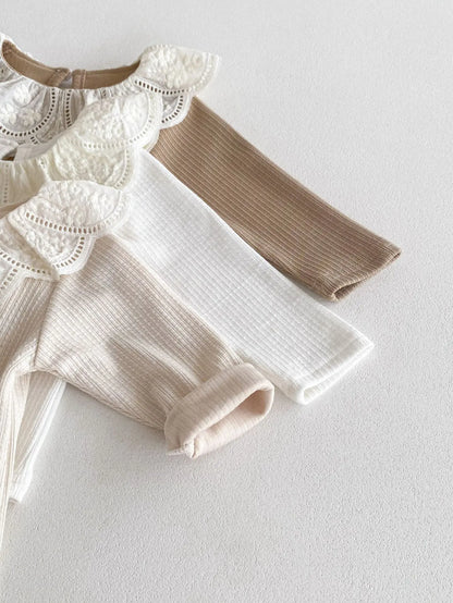 -ベビートップス レースフラワー襟 長袖Tシャツ 3カラー【mh0006437】 - mamahalo shop - 長袖Tシャツ -  べビー服 - 子供服 - 男の子 - 女の子