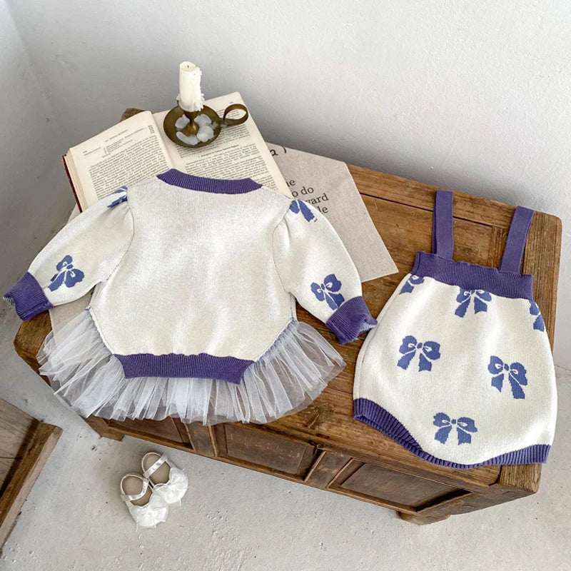 -ベビーカーディガン/ロンパース リボン柄チュチュペプラムニットジャケット/サスペンダーボディスーツ【mh0007033】 - mamahalo shop - ロンパースセットアップ -  べビー服 - 子供服 - 男の子 - 女の子