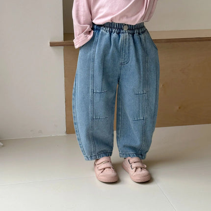 キッズパンツ タックアクセントルーズデニムパンツジーンズ - mamahalo shop - デニムパンツ -  べビー服 - 子供服 - 男の子 - 女の子