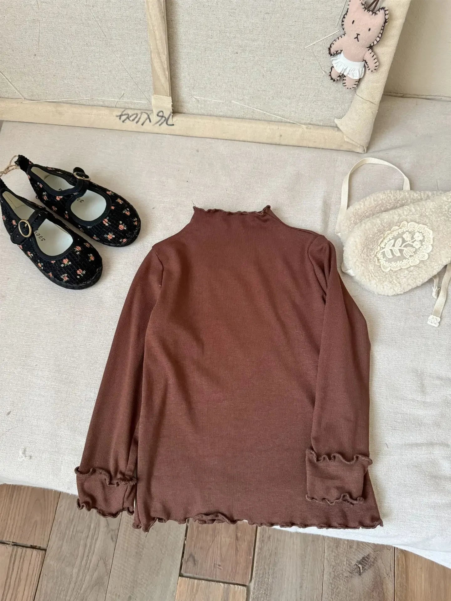 -キッズトップス フリルネックシンプルベーシック長袖Tシャツ 8カラー【mh0007276】 - mamahalo shop - 長袖Tシャツ -  べビー服 - 子供服 - 男の子 - 女の子