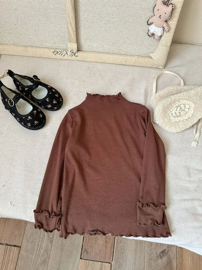 -キッズトップス フリルネックシンプルベーシック長袖Tシャツ 8カラー【mh0007276】 - mamahalo shop - 長袖Tシャツ -  べビー服 - 子供服 - 男の子 - 女の子