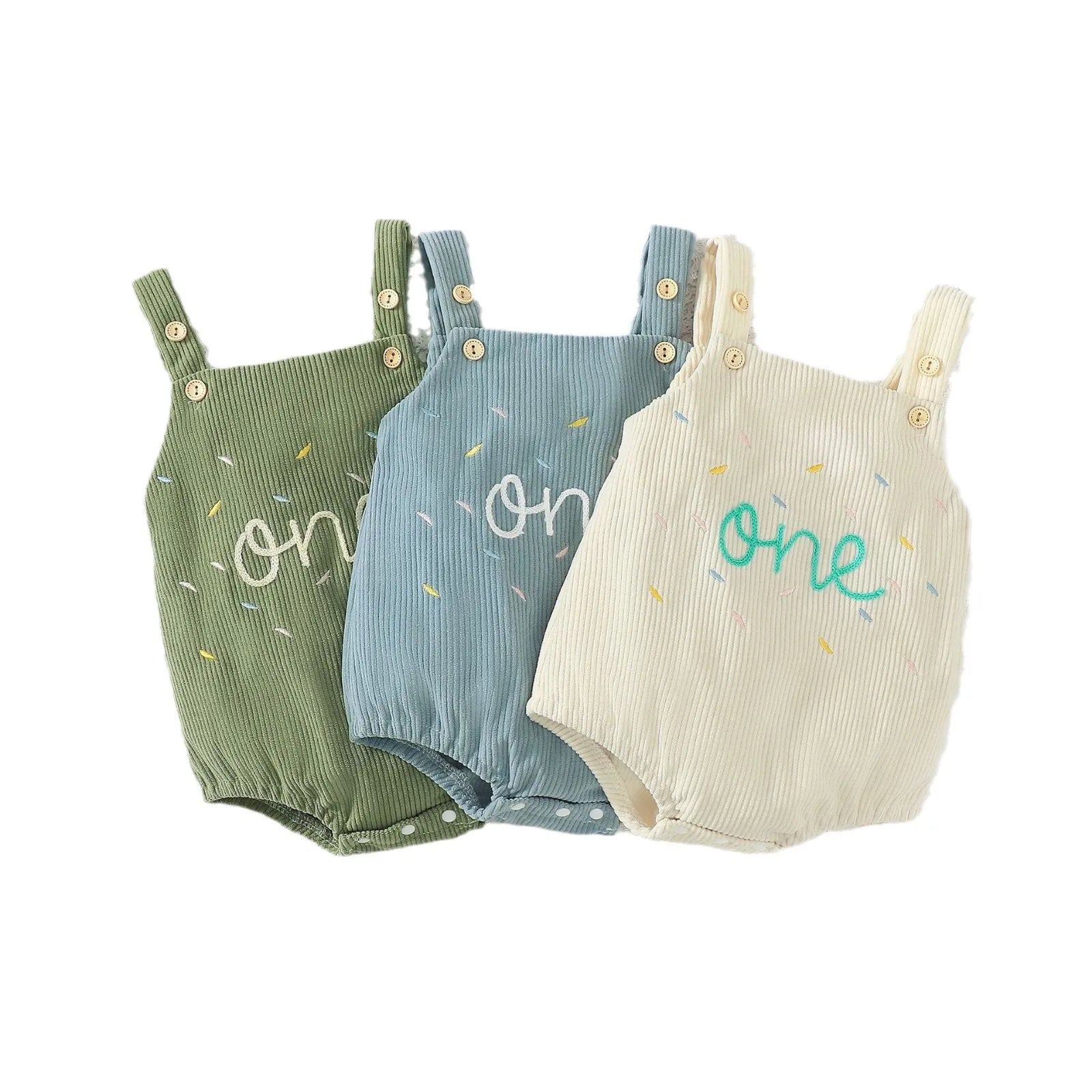 -☺︎ ベビーロンパース レターロゴ刺繍 サスペンダーボディスーツ オーバーオール 3カラー - mamahalo shop - ノースリーブロンパース -  べビー服 - 子供服 - 男の子 - 女の子