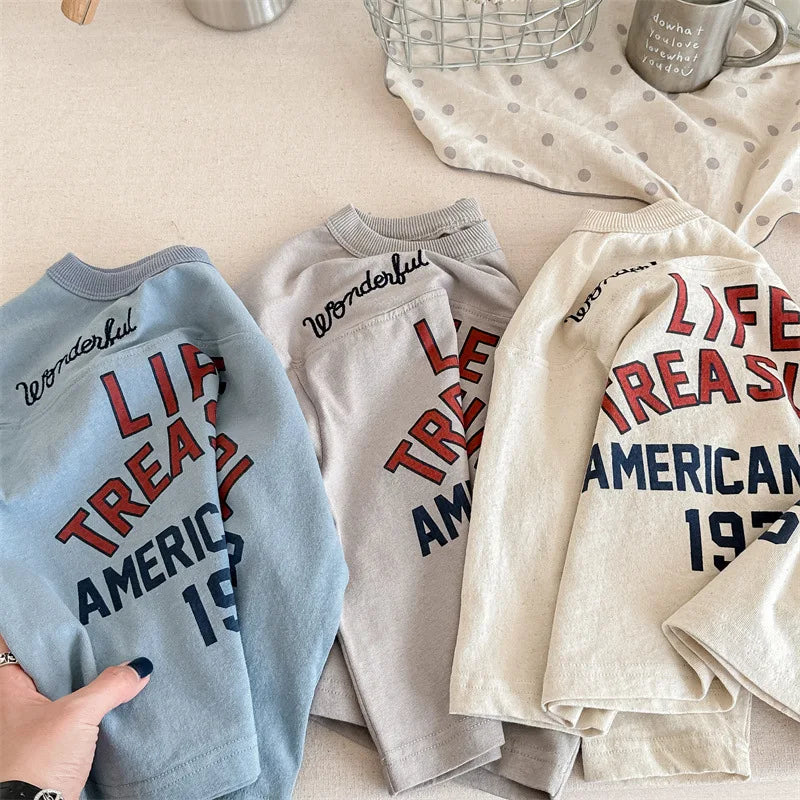 -キッズトップス 長袖Tシャツ パッチワーク レターロゴ ベースボールデザイン 3カラー - mamahalo shop - 長袖Tシャツ -  べビー服 - 子供服 - 男の子 - 女の子