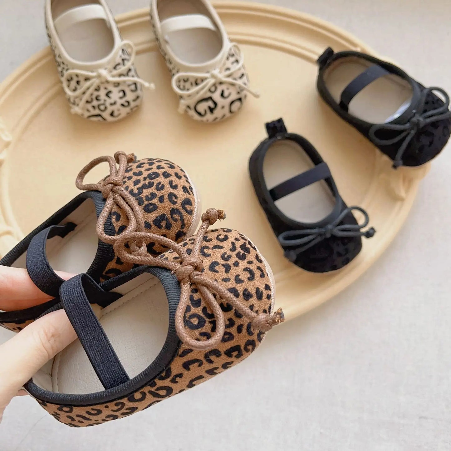 -ベビーシューズ レオパードリボンフラットバレエシューズ ファーストシューズ 靴 - mamahalo shop - ベビー用靴 -  べビー服 - 子供服 - 男の子 - 女の子