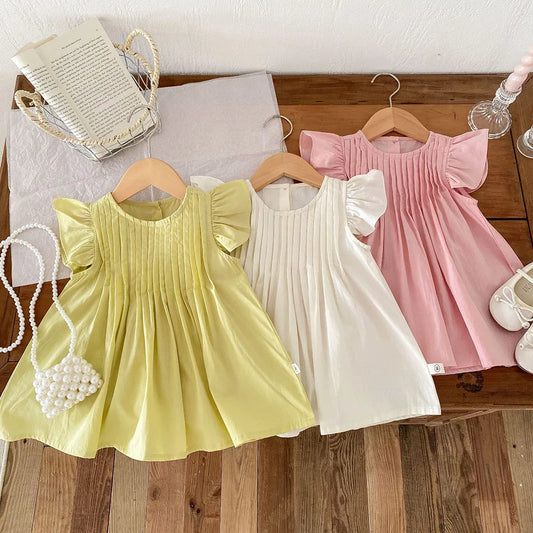 -キッズワンピース フリルスリーブ ピンタック サマードレス 3カラー【mh0005895】 - mamahalo shop - 半袖ワンピース -  べビー服 - 子供服 - 男の子 - 女の子