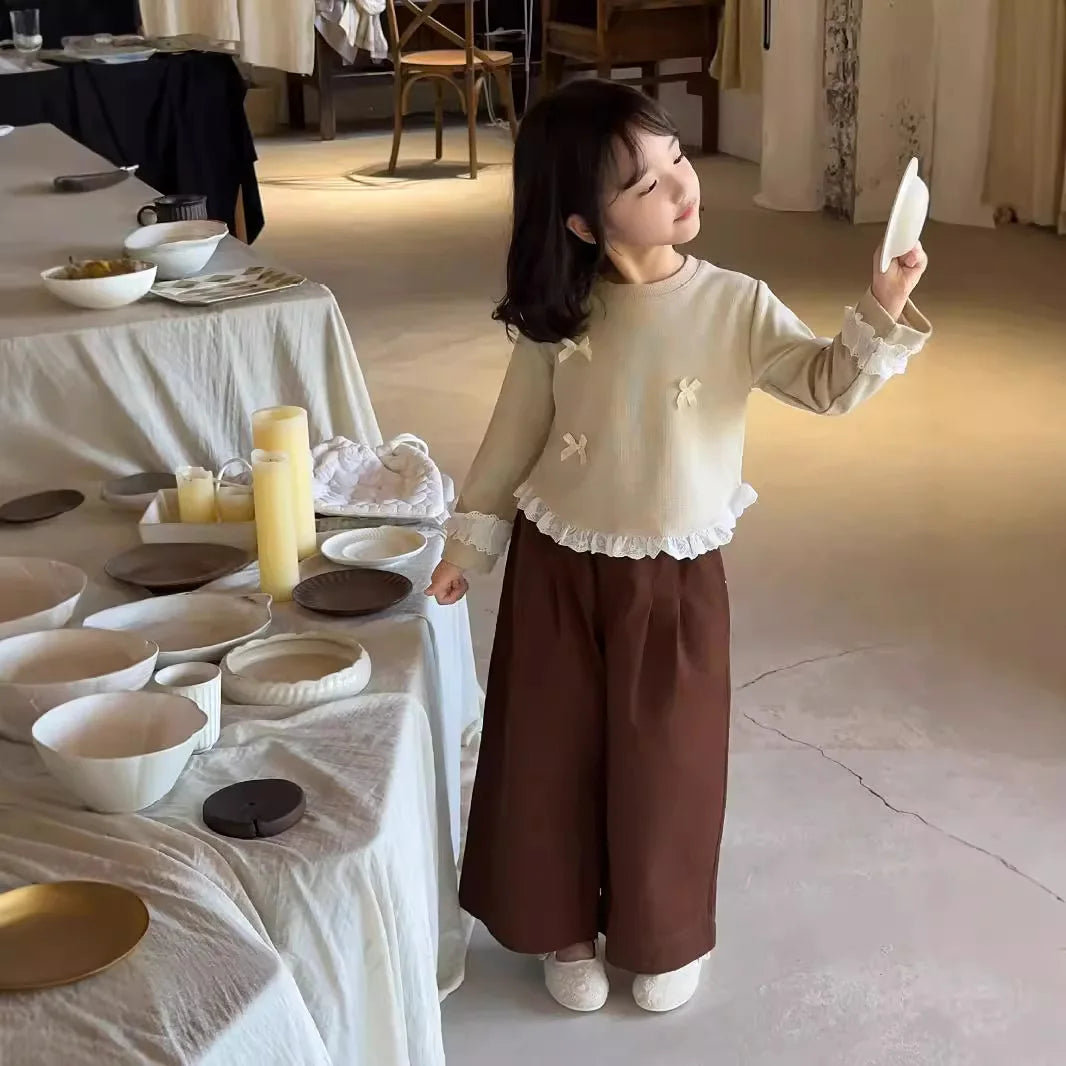 -キッズトップス リボン裾袖フリル長袖Tシャツ 2カラー【mh0007320】 - mamahalo shop - 長袖Tシャツ -  べビー服 - 子供服 - 男の子 - 女の子