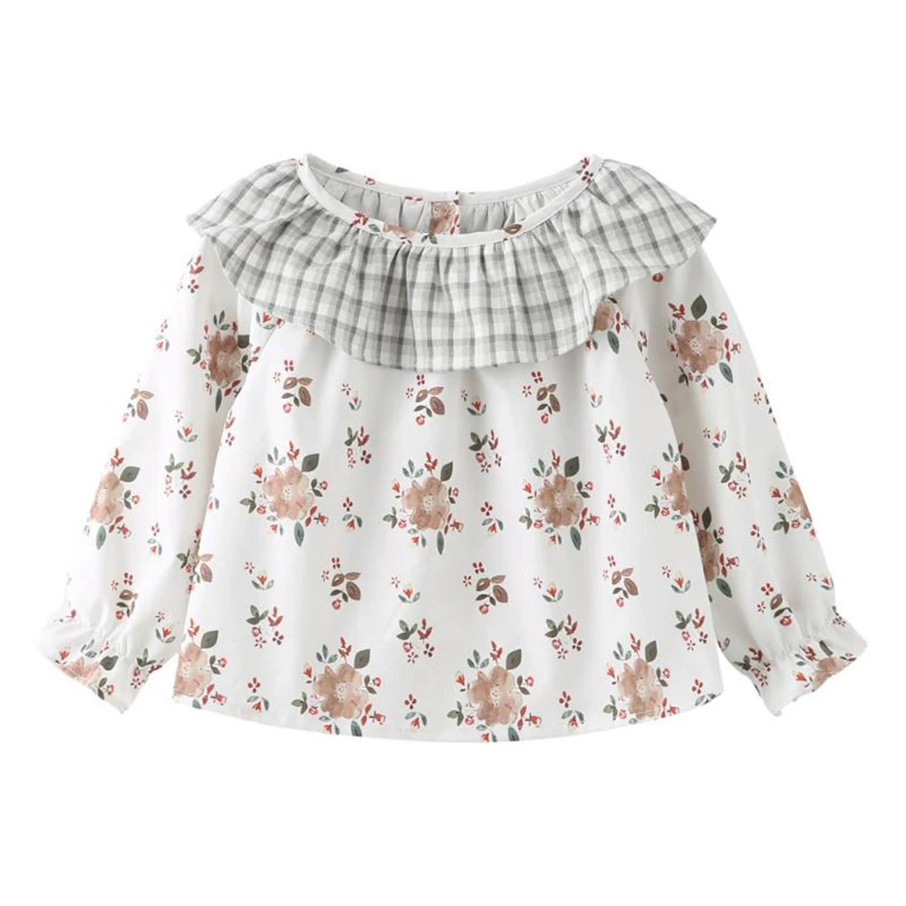 -ベビートップス 長袖チュニックブラウス フラワー花柄プリント チェック【mh0006250】 - mamahalo shop - 長袖シャツ・ブラウス -  べビー服 - 子供服 - 男の子 - 女の子