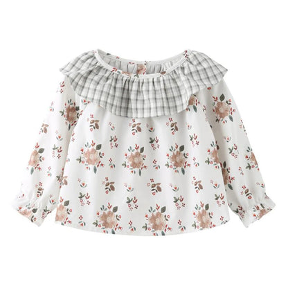 -ベビートップス 長袖チュニックブラウス フラワー花柄プリント チェック【mh0006250】 - mamahalo shop - 長袖シャツ・ブラウス -  べビー服 - 子供服 - 男の子 - 女の子