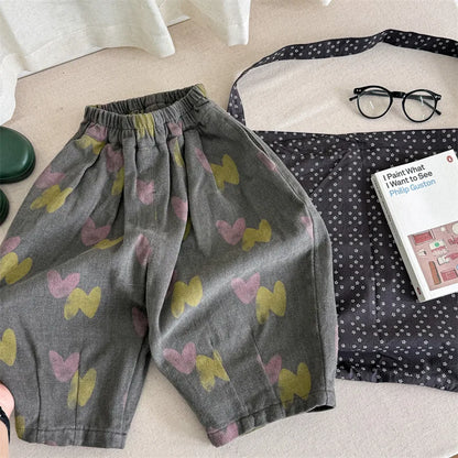 -キッズパンツ ルーズワイドロングパンツ レトロフラワープリント 2カラー - mamahalo shop - ロングパンツ・スウェットパンツ -  べビー服 - 子供服 - 男の子 - 女の子