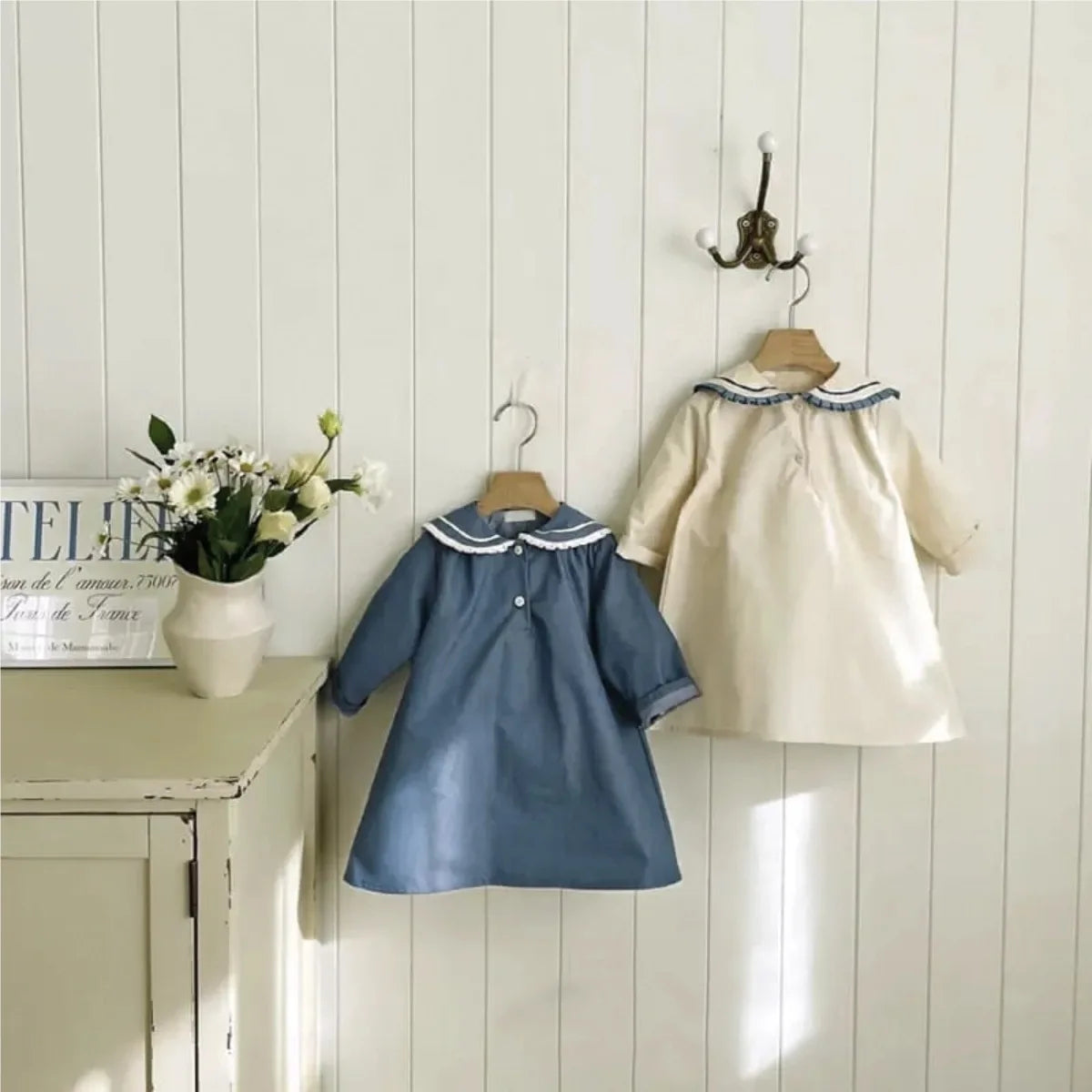 -ベビーキッズワンピース マリンセーラーカラー長袖ワンピース 2カラー - mamahalo shop - 長袖ワンピース -  べビー服 - 子供服 - 男の子 - 女の子