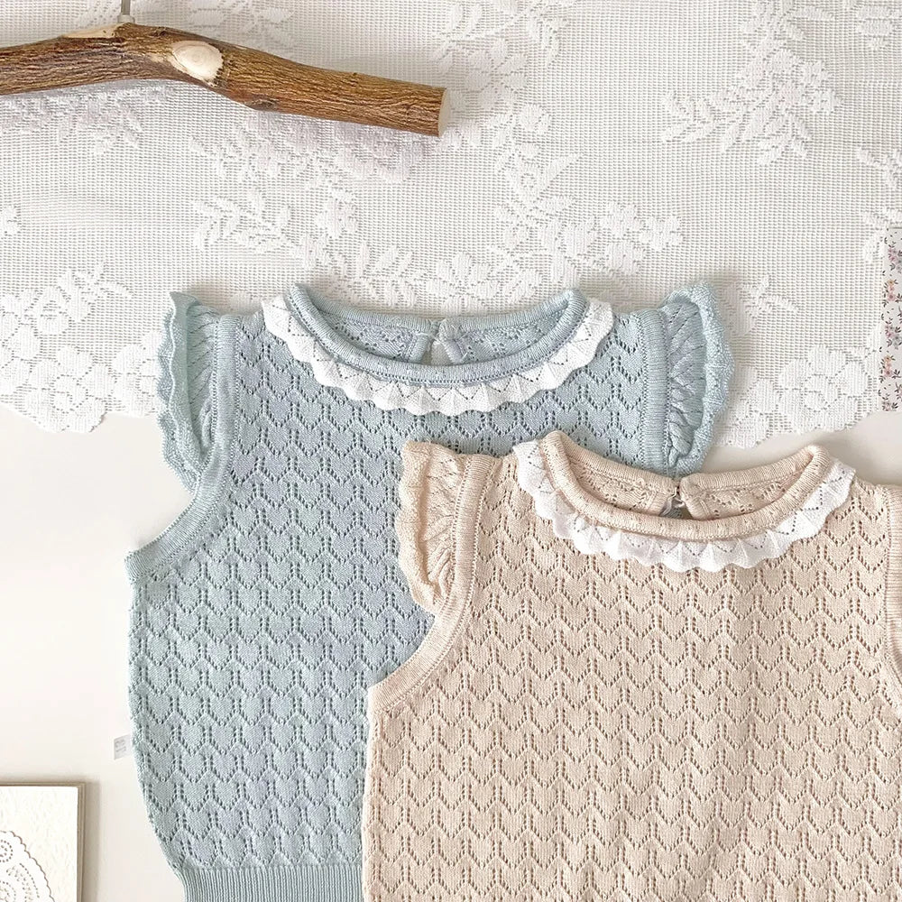 -ベビーキッズトップス サマーニット レースニット ノースリーブカットソー 2カラー - mamahalo shop - タンクトップ・キャミソール・ノースリーブトップス -  べビー服 - 子供服 - 男の子 - 女の子