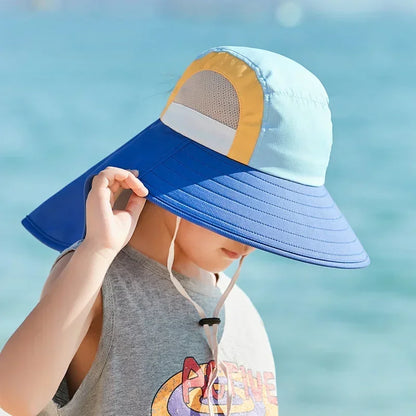 -キッズ帽子 ワイド ビッグブリム 日除け帽子 サマーハット サンハット パッチワークデザイン【mh0006004】 - mamahalo shop - ベビー用帽子 -  べビー服 - 子供服 - 男の子 - 女の子