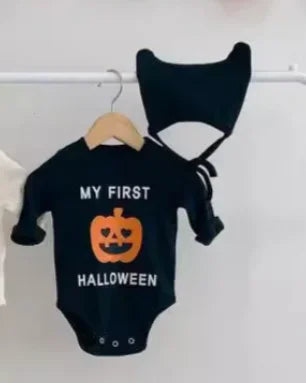 -ベビーコスチューム ジャックオーランタンパンプキンかぼちゃハロウィン長袖ロンパース+耳付きニットキャップセット Halloween 👻【mh0007342】 - mamahalo shop - 長袖ロンパース -  べビー服 - 子供服 - 男の子 - 女の子