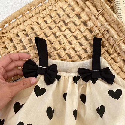 -ベビーセットアップ 2点セット リボンキャミソールバルーンチュニック+バルーンショートパンツ ハートプリント【mh0006333】 - mamahalo shop - ノースリーブセットアップ -  べビー服 - 子供服 - 男の子 - 女の子