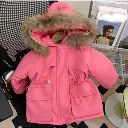 -キッズアウター 裏ボアフリース フード付き ロングコート ジャケット カーキ/ピンク/2カラー - mamahalo shop - ショートコート・ジャケット・ジャンパー -  べビー服 - 子供服 - 男の子 - 女の子