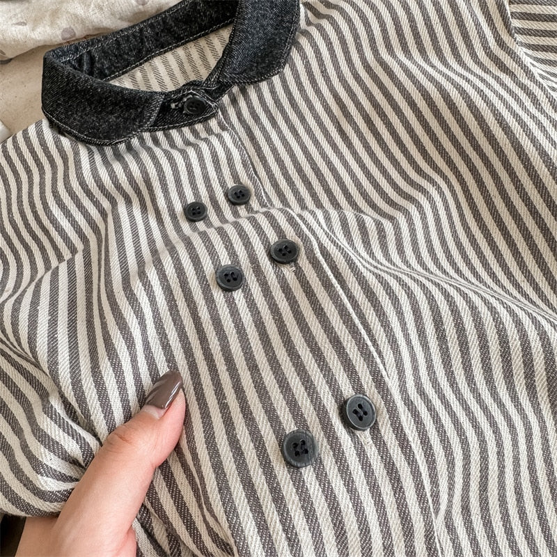 -キッズ ストライプ 長袖 シャツ ブラウス ボーイズ - mamahalo shop - 長袖シャツ・ブラウス -  べビー服 - 子供服 - 男の子 - 女の子