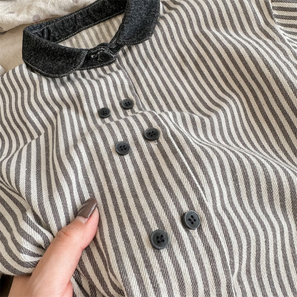 -キッズ ストライプ 長袖 シャツ ブラウス ボーイズ - mamahalo shop - 長袖シャツ・ブラウス -  べビー服 - 子供服 - 男の子 - 女の子