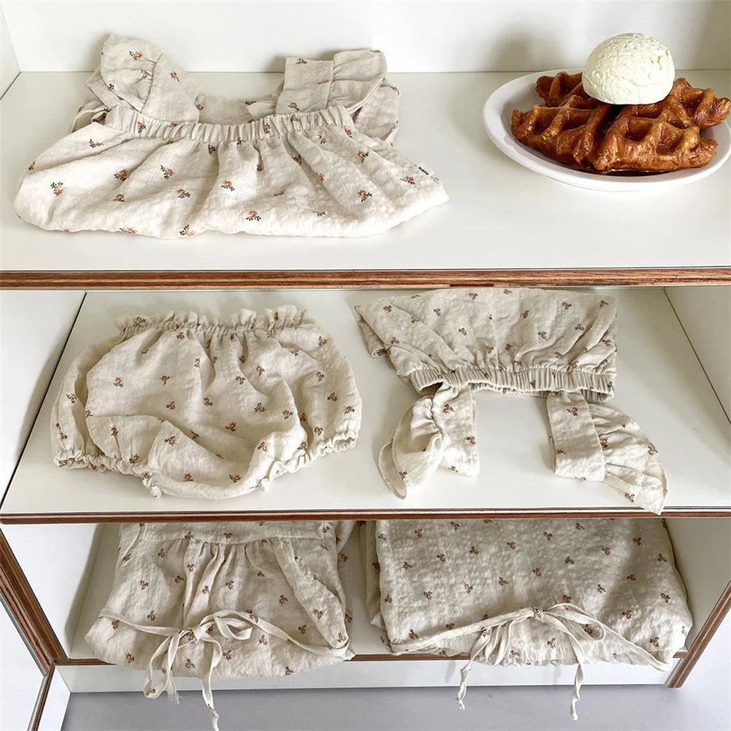 -ベビージャンプスーツ フリルノースリーブつなぎ サロペット 無地/フラワー花柄プリント【mh0006063】 - mamahalo shop - ノースリーブジャンプスーツ -  べビー服 - 子供服 - 男の子 - 女の子