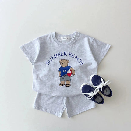 ☺︎ ベビーキッズセットアップ 2点セット 半袖Tシャツ+ショートパンツ ベアくまプリント - mamahalo shop - 半袖セットアップ -  べビー服 - 子供服 - 男の子 - 女の子