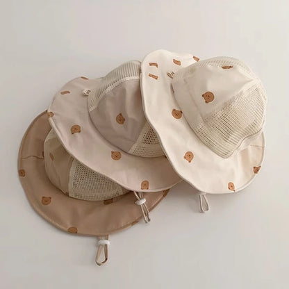 -ベビー帽子 メッシュ バケットハット 日除け帽子 サマーハット ベアくまプリント【mh0005667】 - mamahalo shop - ベビー用帽子 -  べビー服 - 子供服 - 男の子 - 女の子