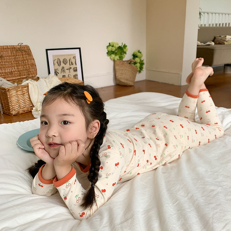 -キッズ プリント 長袖 パジャマ セット くま ベア チェック フラワー ライオン 恐竜 ユニセックス - mamahalo shop - 長袖セットアップ -  べビー服 - 子供服 - 男の子 - 女の子