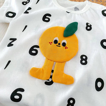 -ベビーロンパース 半袖ジャンプスーツ ボディシャツ オレンジ ナンバーロゴプリント【mh0005420】 - mamahalo shop - 半袖ロンパース -  べビー服 - 子供服 - 男の子 - 女の子