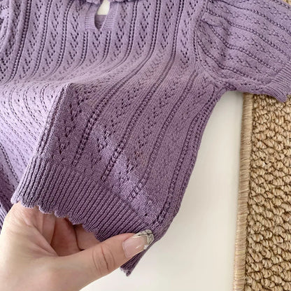 -ベビーキッズトップス レースニット フリル襟 半袖サマーセーター 3カラー - mamahalo shop - 半袖Tシャツ -  べビー服 - 子供服 - 男の子 - 女の子