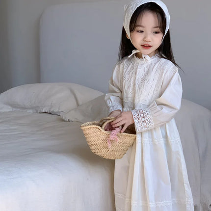 キッズワンピース 長袖ホワイトワンピース 刺繍レース ガーリーワンピ - mamahalo shop - 長袖ワンピース - ベビー服 - 子供服 - 男の子 - 女の子