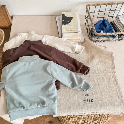 -キッズスウェットシャツ レターロゴプリント ハイネックトップス 裏フリースTシャツ 3カラー ユニセックス 男の子 女の子 子供服 - mamahalo shop - トレーナー・フーディ -  べビー服 - 子供服 - 男の子 - 女の子