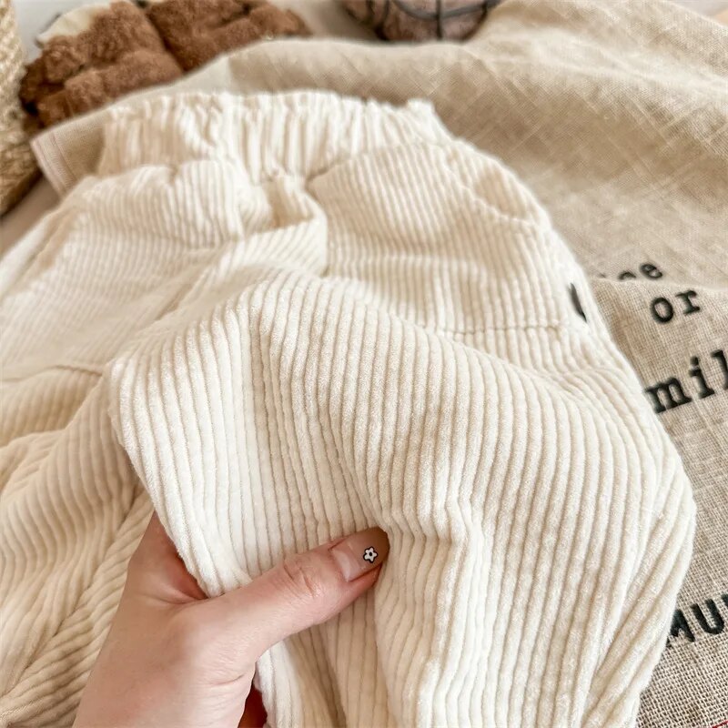 -キッズパンツ 裏フリース コーデュロイ ロングパンツ 暖パン ベージュ ユニセックス 男の子 女の子 子供服 - mamahalo shop - ロングパンツ・スウェットパンツ -  べビー服 - 子供服 - 男の子 - 女の子