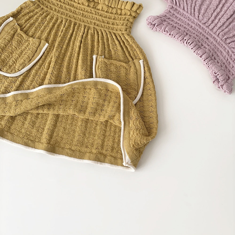 -キッズ サマー レースニット ポケット スカート ピンク マスタードイエロー ガールズ【mh0002017】 - mamahalo shop - スカート -  べビー服 - 子供服 - 男の子 - 女の子